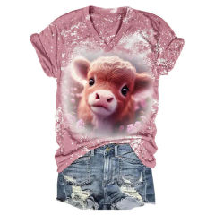Charming Highland Cow Baby: Rainbow V-Neck T-Shirt